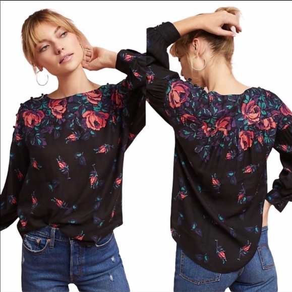 Anthropologie Maeve Linen blend gardenia floral blouse - Picture 6 of 6